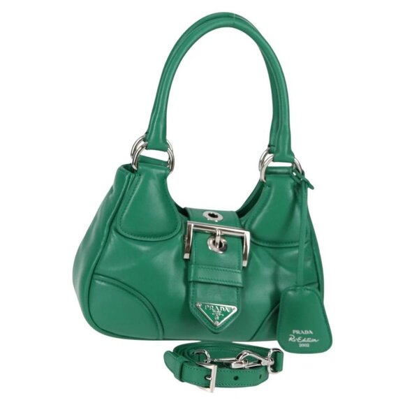 PRADA Hand Bag Leather 2way Green Silver Auth 116356SM - Picture 1 of 16